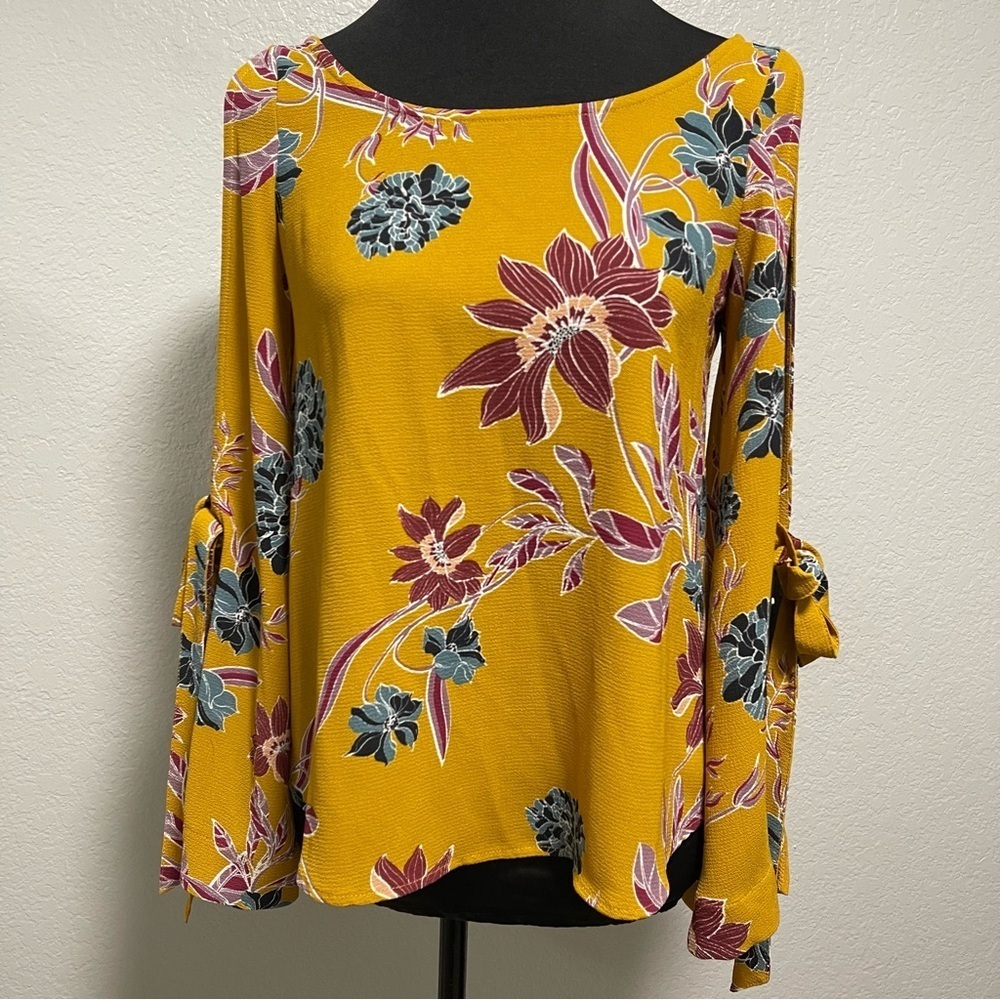 Shyanne Yellow Floral Open Shoulders Boho Western Top Size XS